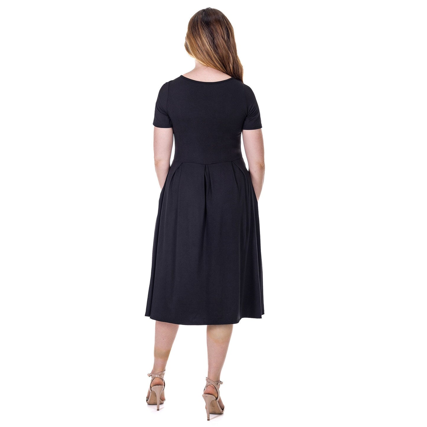 24seven Comfort Apparel Midi Dress with Short Sleeves and Pocket Detail