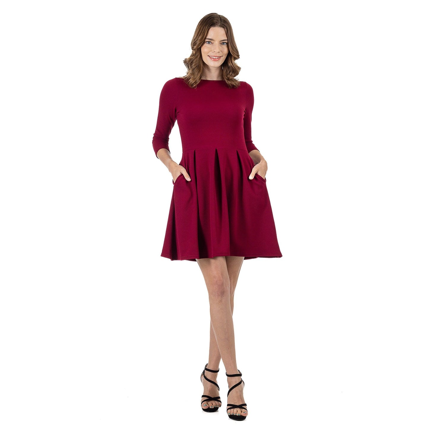 24seven Comfort Apparel Perfect Fit and Flare Pocket Dress