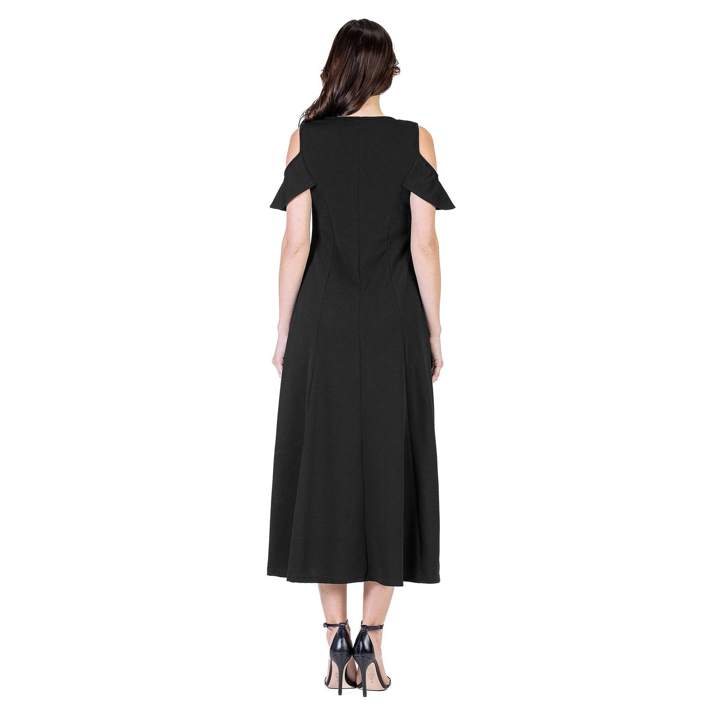 24seven Comfort Apparel Ruffle Cold Shoulder A Line Maxi Dress