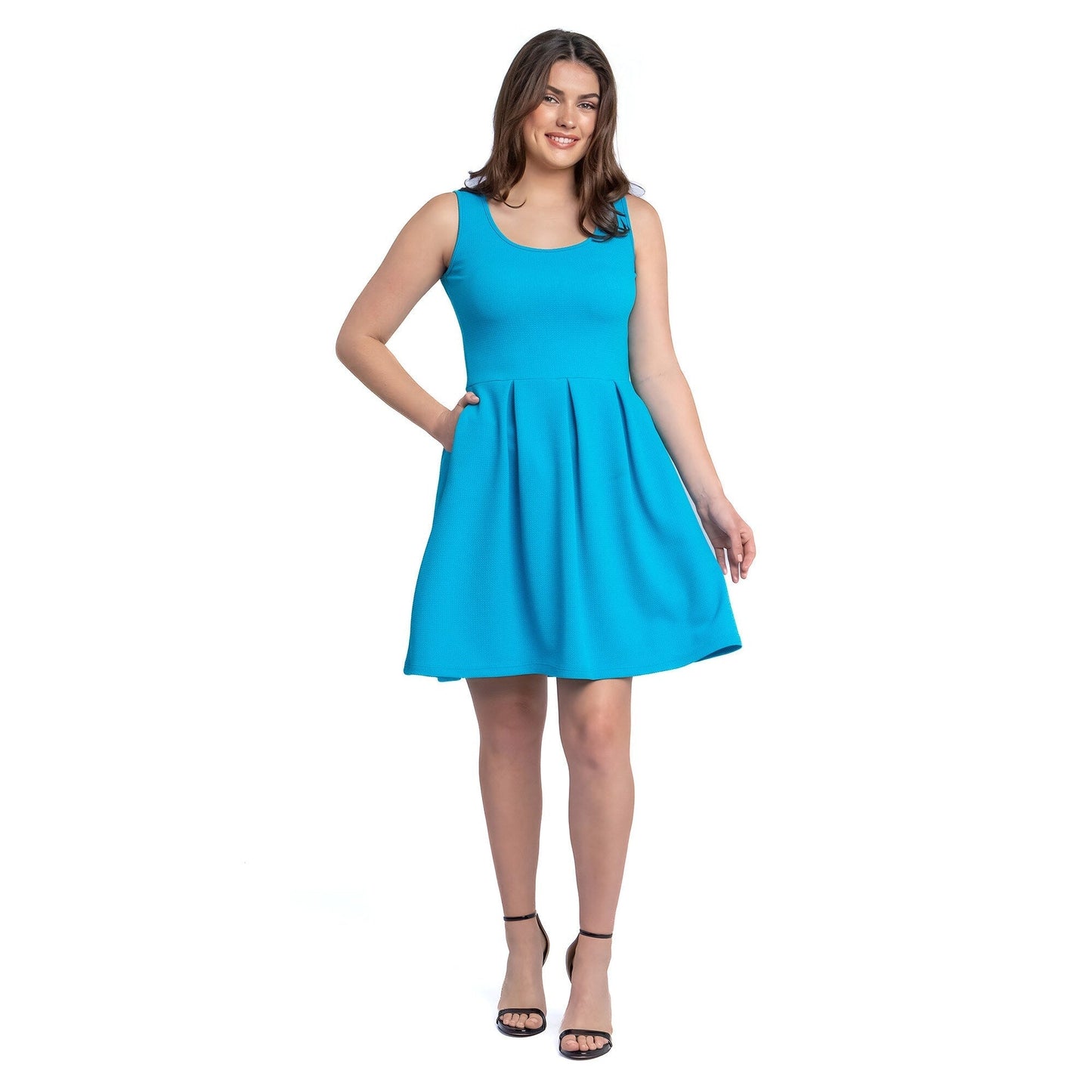 24seven Comfort Apparel Sleeveless Pleated Skater Dress with Pockets