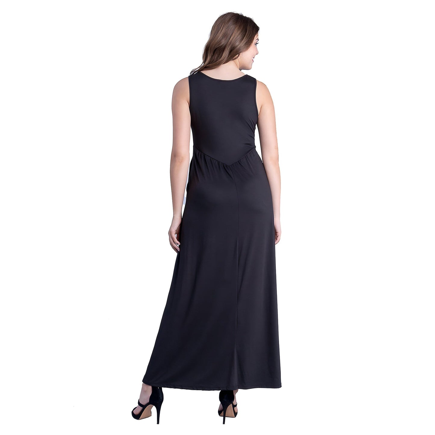 24seven Comfort Apparel Sleeveless V Neck Maxi Dress with Pocket Detail