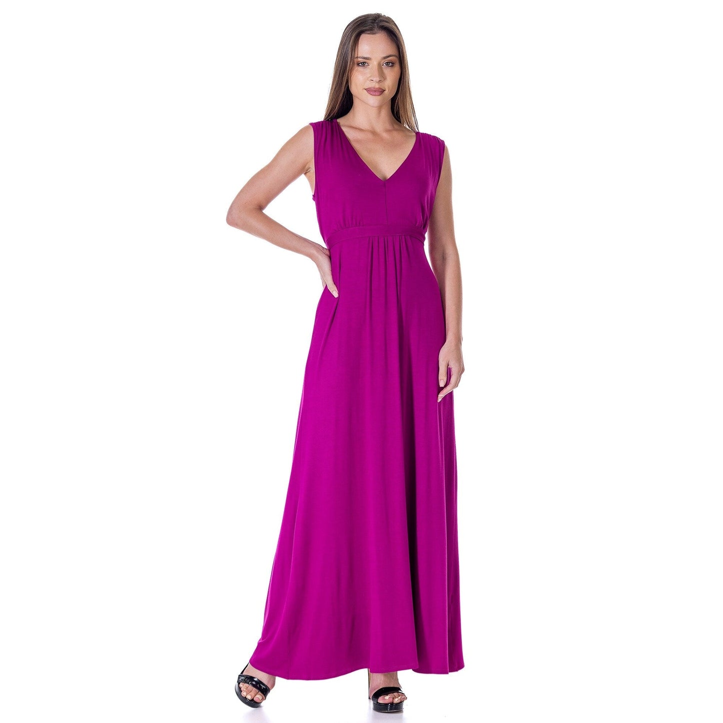 24seven Comfort Apparel V Neck Sleeveless Maxi Dress with Belt