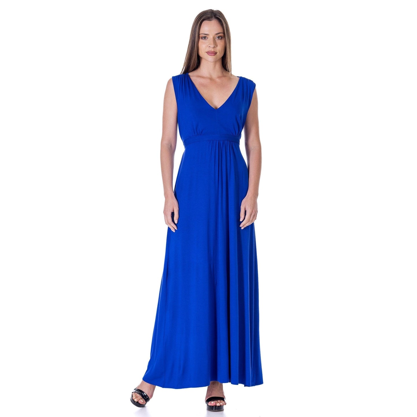 24seven Comfort Apparel V Neck Sleeveless Maxi Dress with Belt