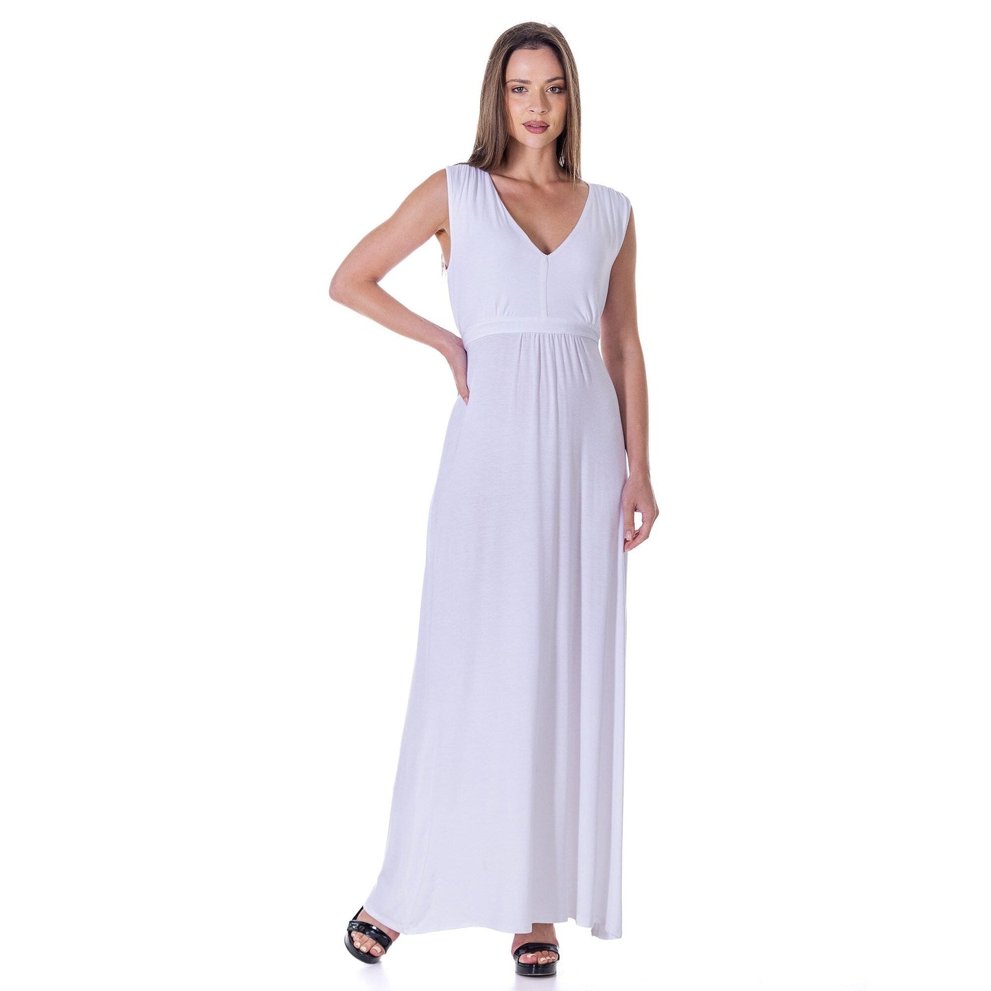 24seven Comfort Apparel V Neck Sleeveless Maxi Dress with Belt