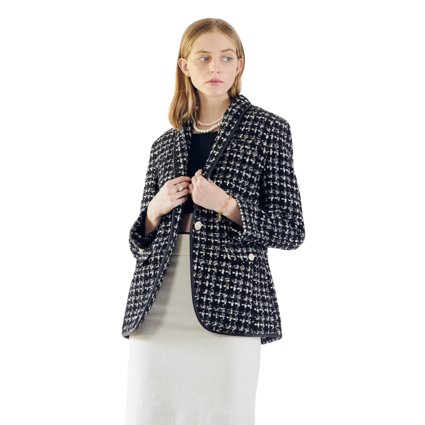 Black White Tweed Checkers Jacket