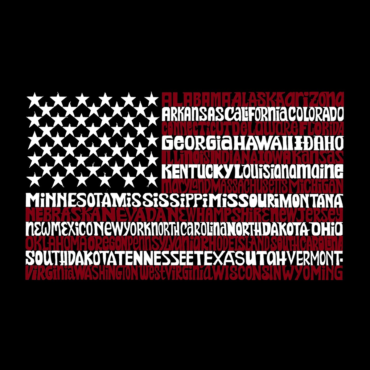 LA Pop Art Women s Premium Blend Word Art T-shirt 50 States USA Flag
