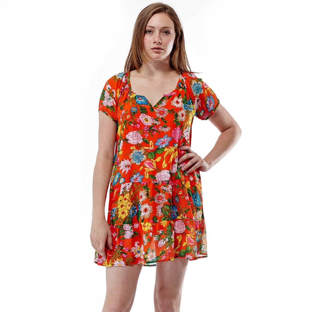 La Cera Women s Floral Print Tiered Short Dress