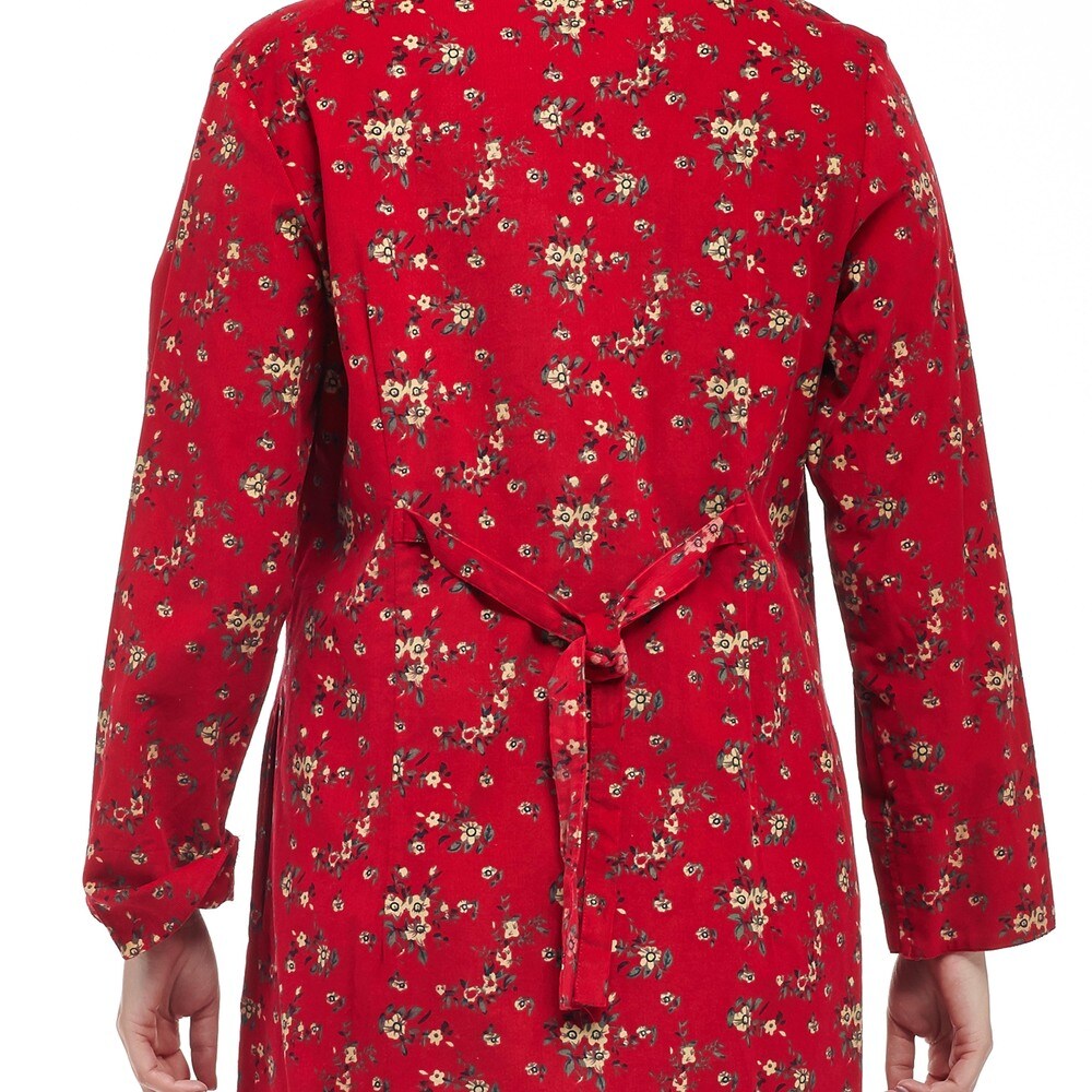 La Cera Women s Red Cotton Long-sleeved Coduroy Dress