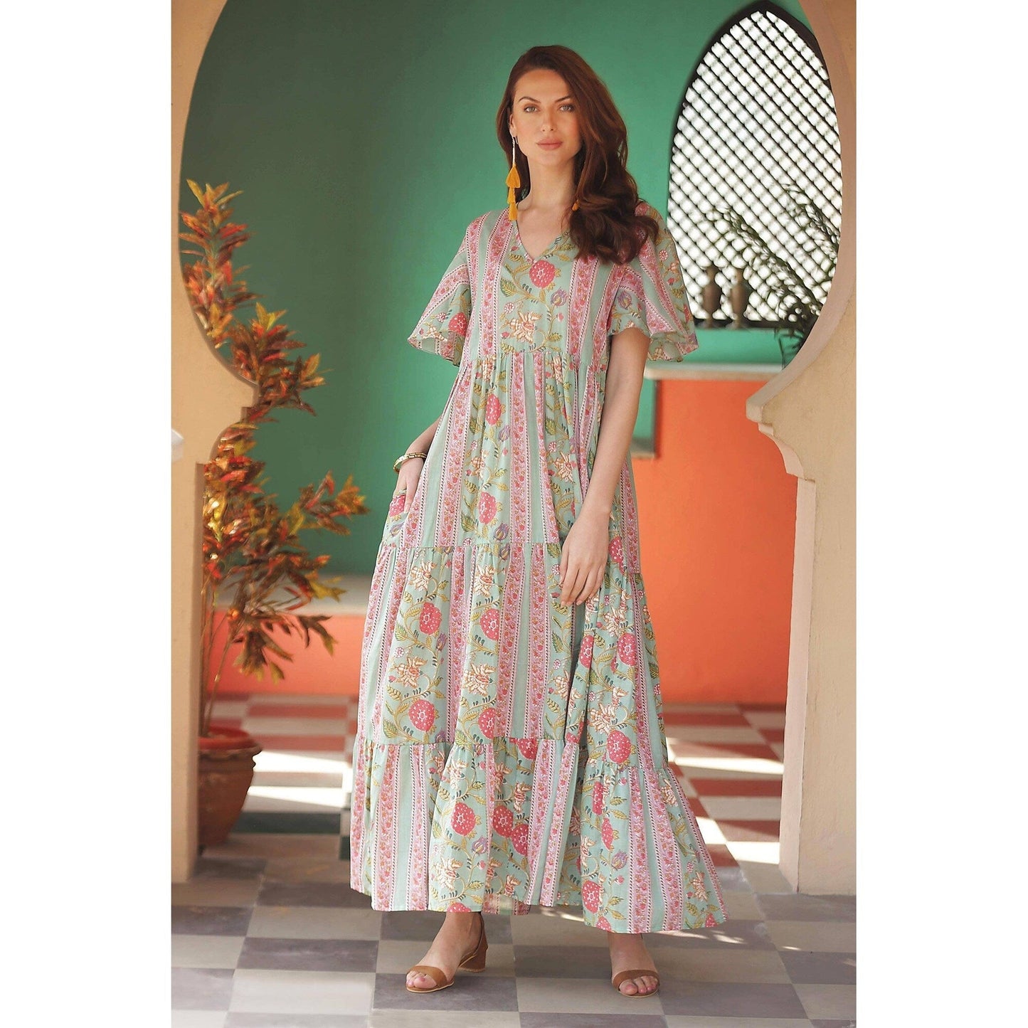 NOVICA Cotton maxi dress Floral Symphony