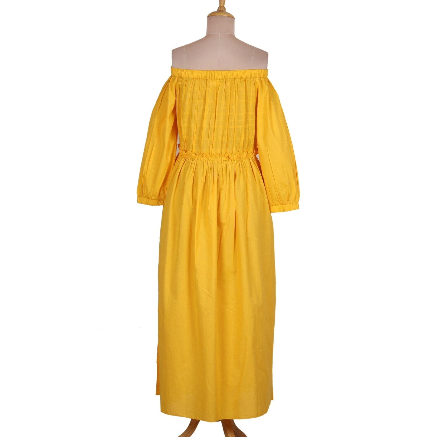 NOVICA Cotton off-shoulder maxi dress Marigold Muse