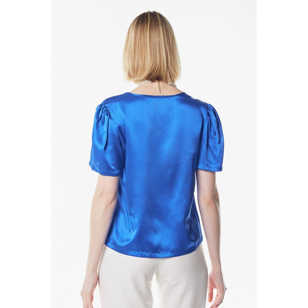 Shining V-Neck Blouse in Blue