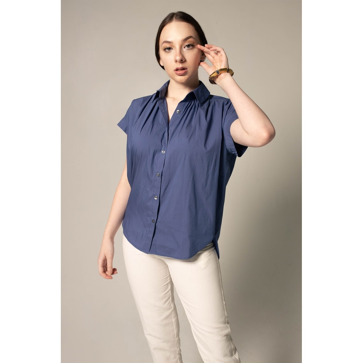Women s Gather Collar Shirt in Navy
