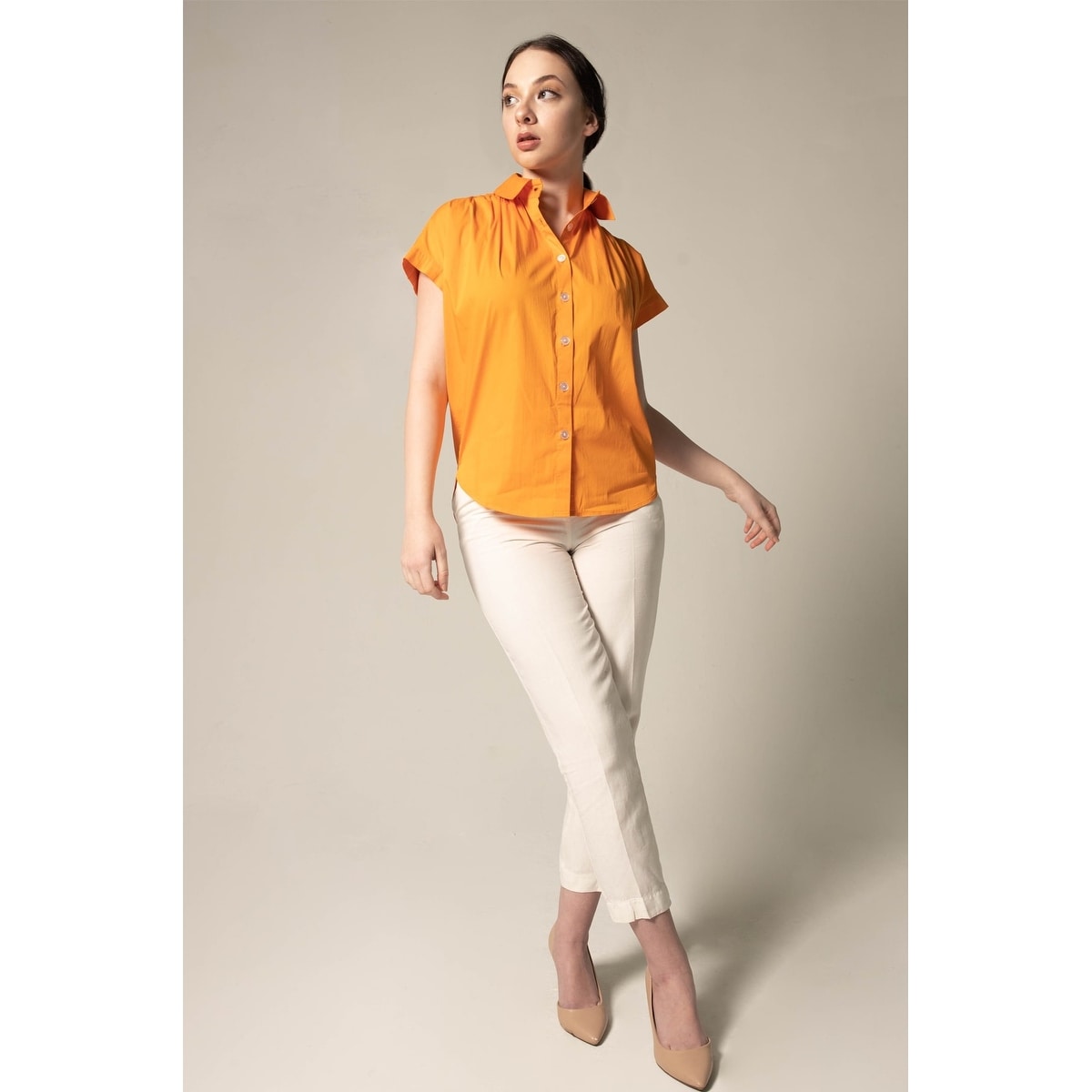 Women s Gather Collar Shirt in Orange