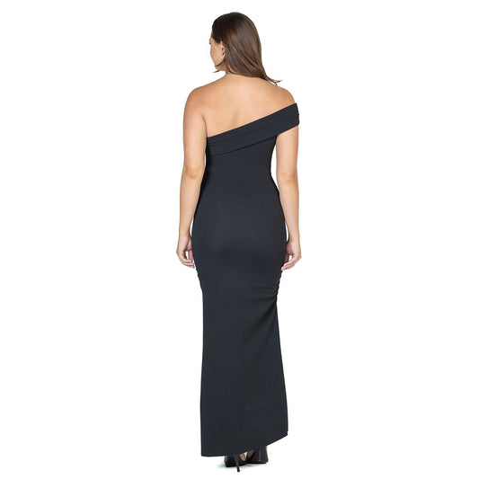 24seven Comfort Apparel Formal One Shoulder Rouched Mermaid Maxi Dress