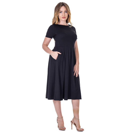 24seven Comfort Apparel Midi Dress with Short Sleeves and Pocket Detail