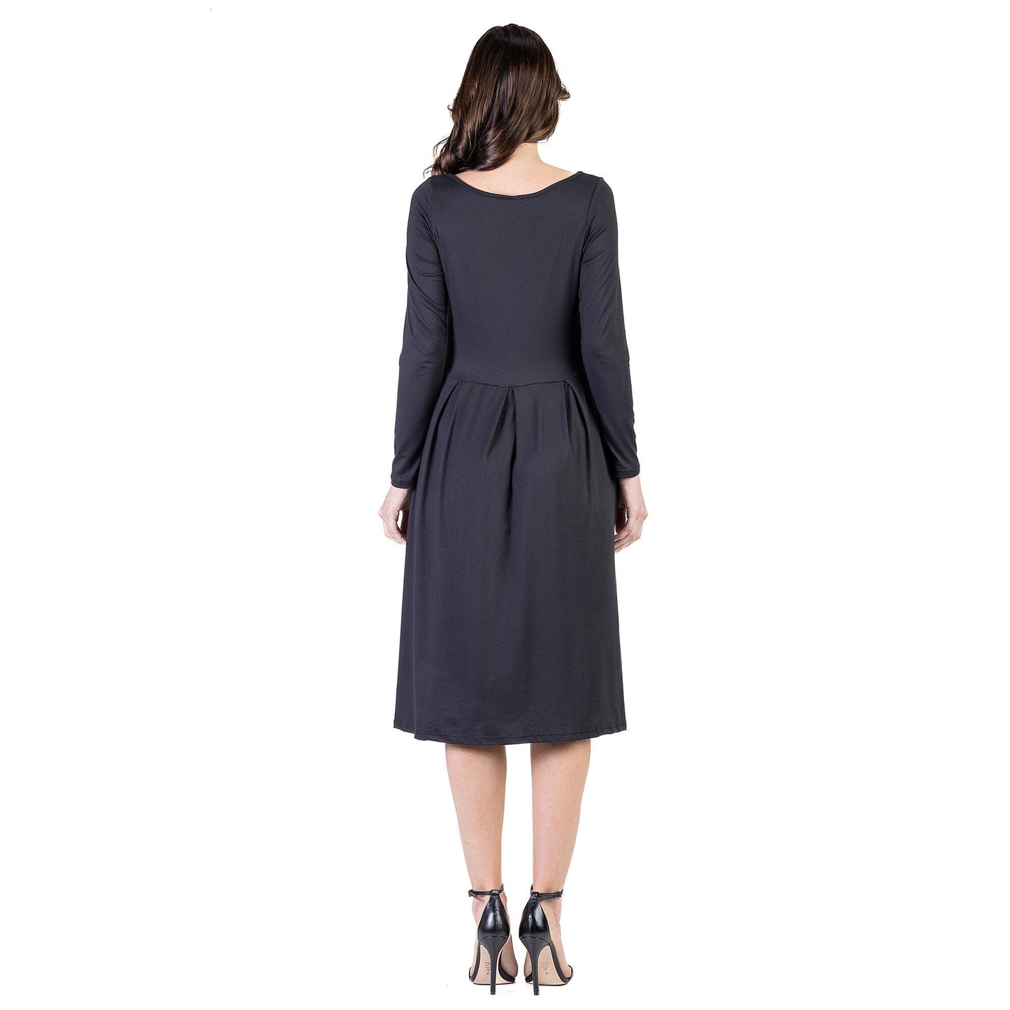 24seven Comfort Apparel Midi Length Fit N Flare Pocket Dress