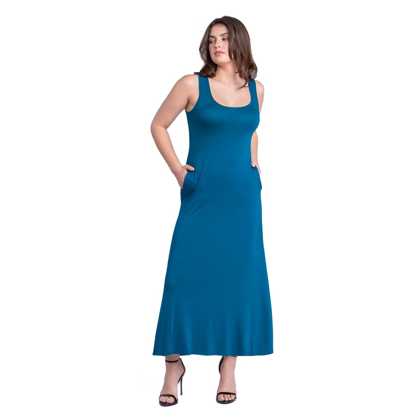24seven Comfort Apparel Scoop Neck Sleeveless Maxi Dress with Pockets