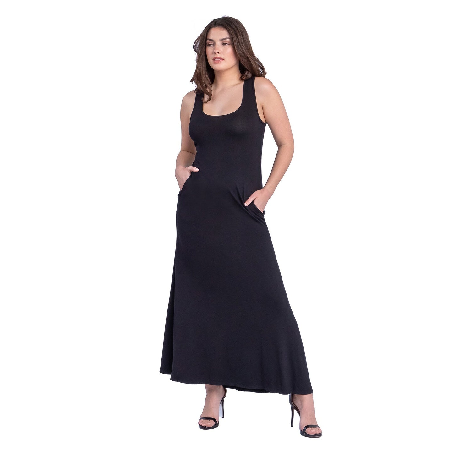 24seven Comfort Apparel Scoop Neck Sleeveless Maxi Dress with Pockets