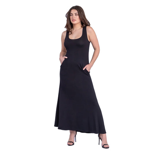 24seven Comfort Apparel Scoop Neck Sleeveless Maxi Dress with Pockets