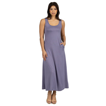 24seven Comfort Apparel Scoop Neck Sleeveless Maxi Dress with Pockets