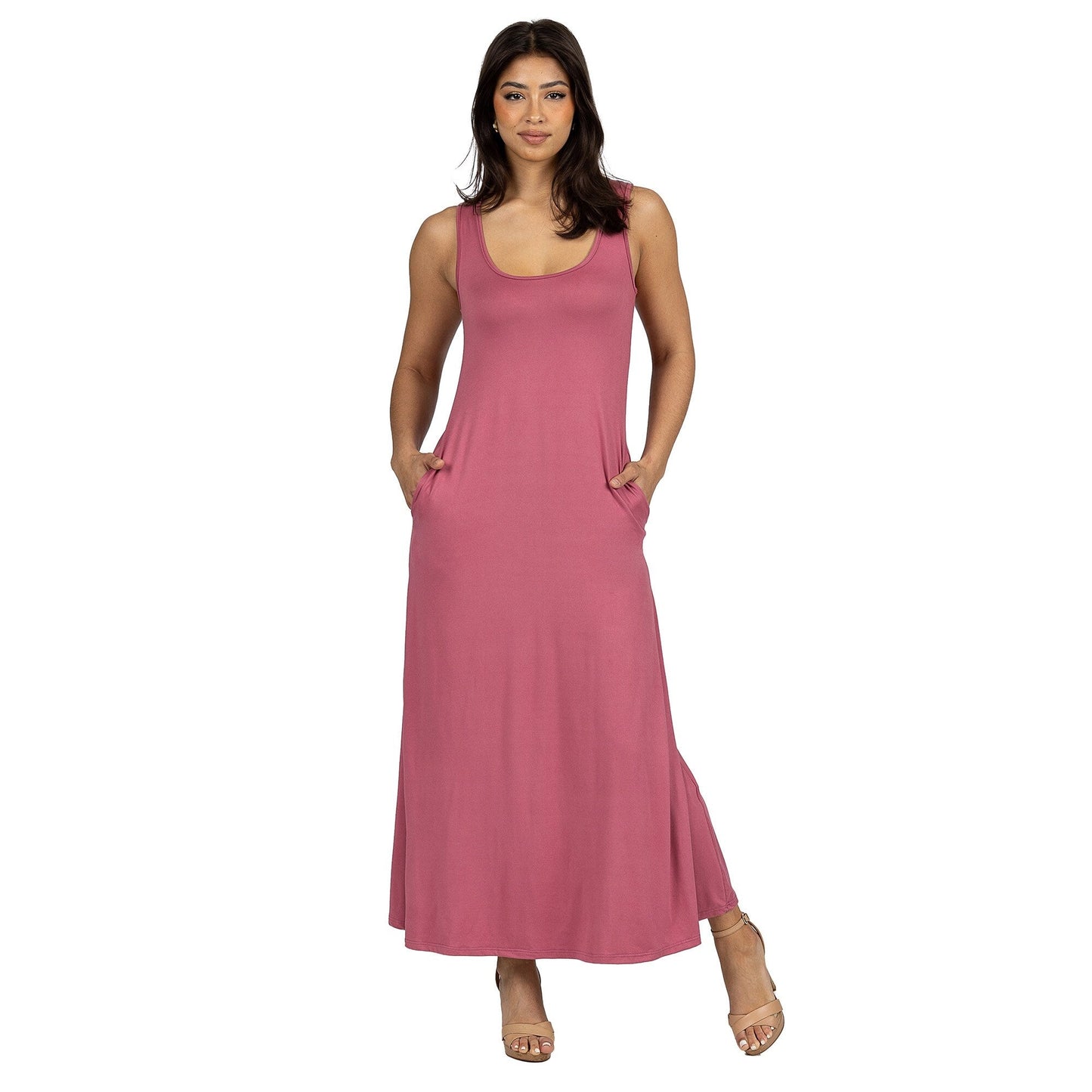24seven Comfort Apparel Scoop Neck Sleeveless Maxi Dress with Pockets