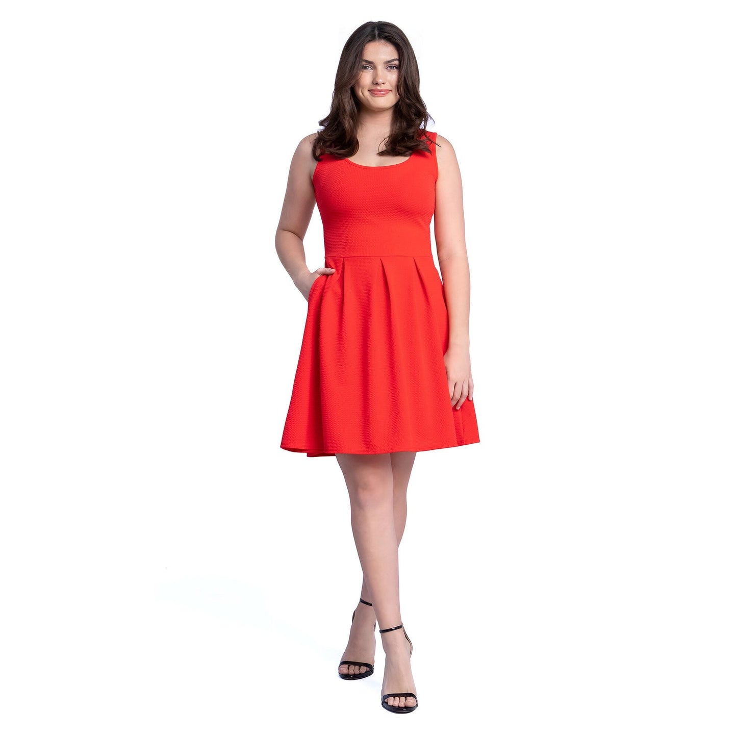 24seven Comfort Apparel Sleeveless Pleated Skater Dress with Pockets