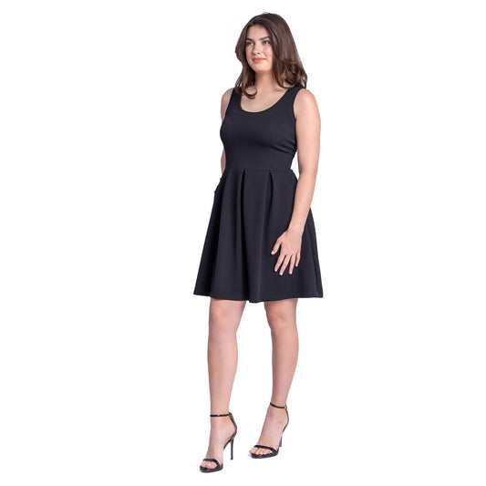 24seven Comfort Apparel Sleeveless Pleated Skater Dress with Pockets
