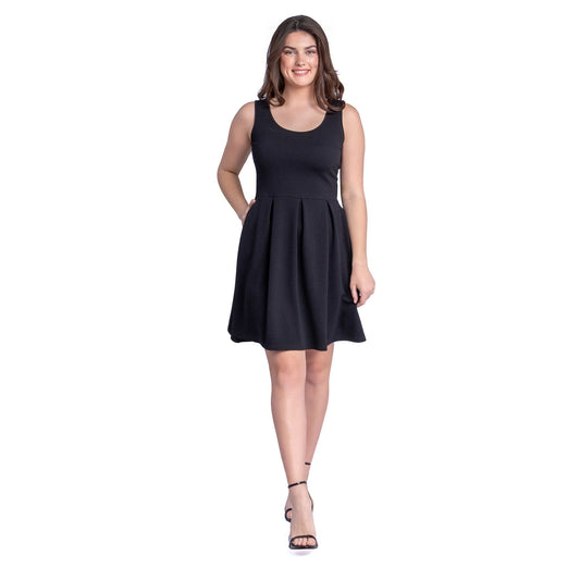 24seven Comfort Apparel Sleeveless Pleated Skater Dress with Pockets