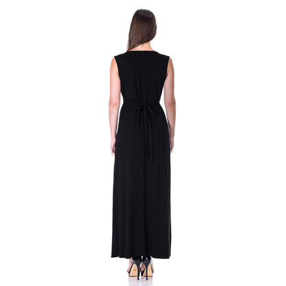 24seven Comfort Apparel V Neck Sleeveless Maxi Dress with Belt