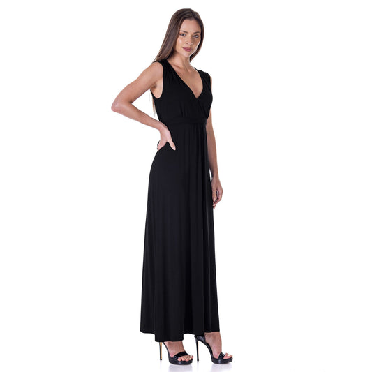 24seven Comfort Apparel V Neck Sleeveless Maxi Dress with Belt
