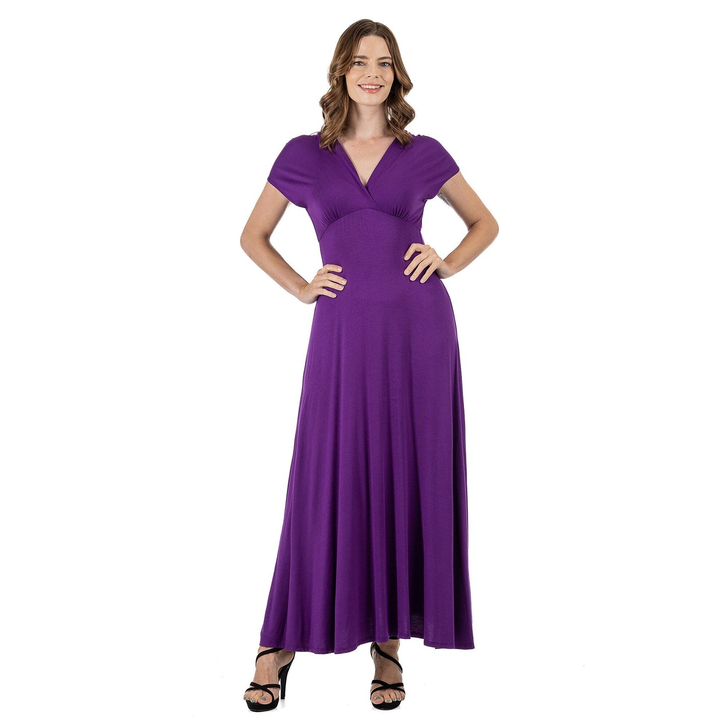 24seven Comfort Apparel Womens Cap Sleeve V Neck Maxi Dress