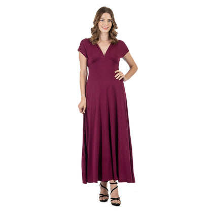 24seven Comfort Apparel Womens Cap Sleeve V Neck Maxi Dress