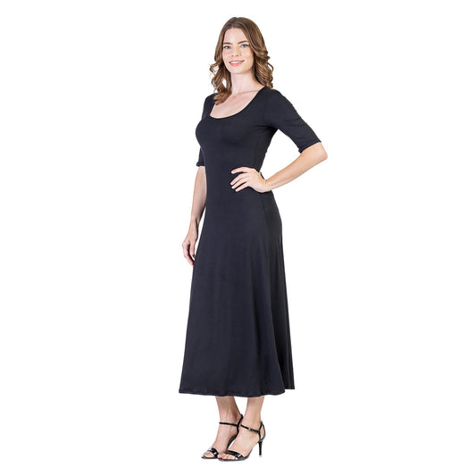 24seven Comfort Apparel Womens Casual Maxi Dress With Sleeves