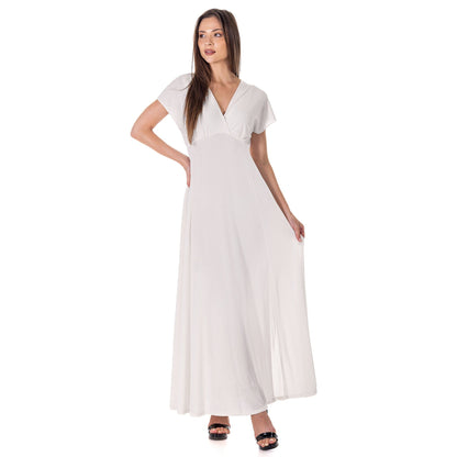 24seven Comfort Apparel Womens Flutter Sleeve Metallic Knit Maxi Dress Front Slit Empire Waist