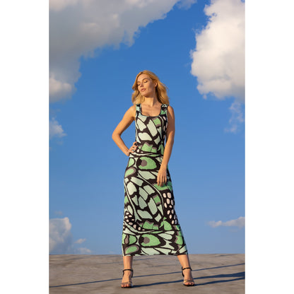 24seven Comfort Apparel Womens Green Butterfly Print Casual Razorback Tank Maxi Dress