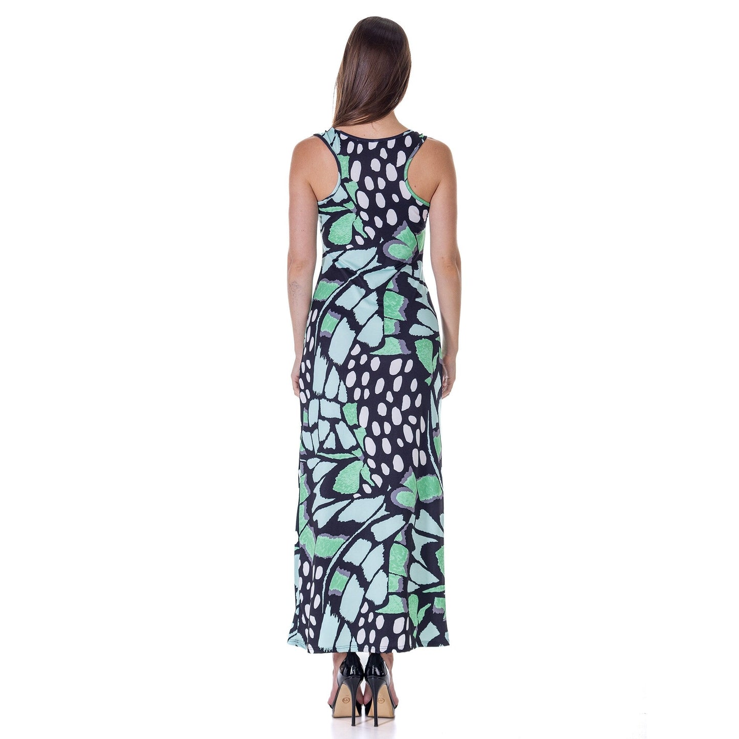24seven Comfort Apparel Womens Green Butterfly Print Casual Razorback Tank Maxi Dress