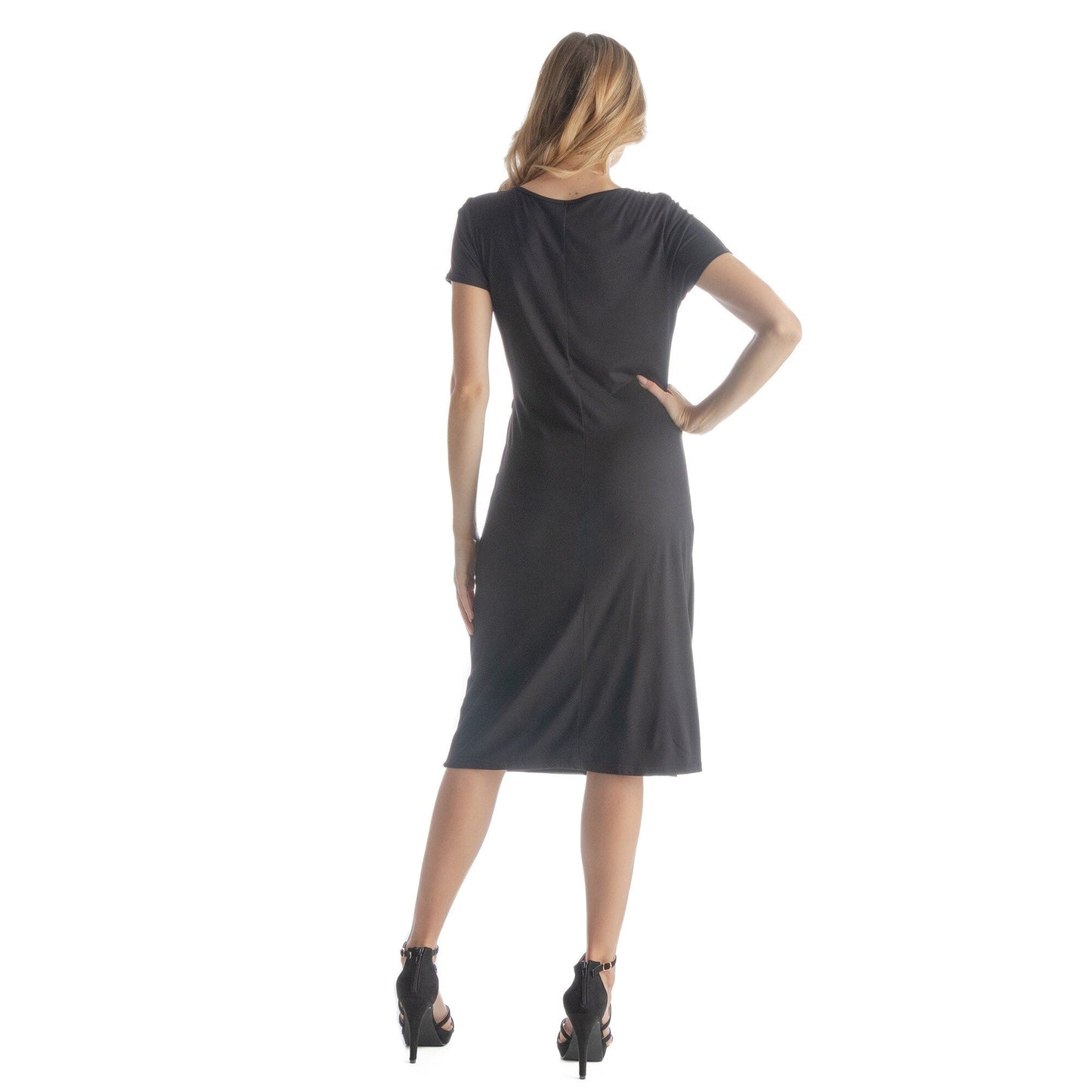 24seven Comfort Apparel Womens Short Sleeve Knee Length Faux Wrap Dress