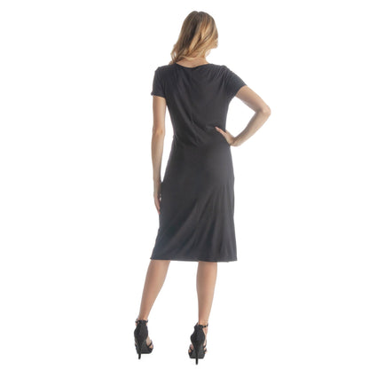 24seven Comfort Apparel Womens Short Sleeve Knee Length Faux Wrap Dress