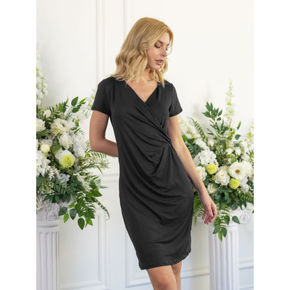24seven Comfort Apparel Womens Short Sleeve Knee Length Faux Wrap Dress