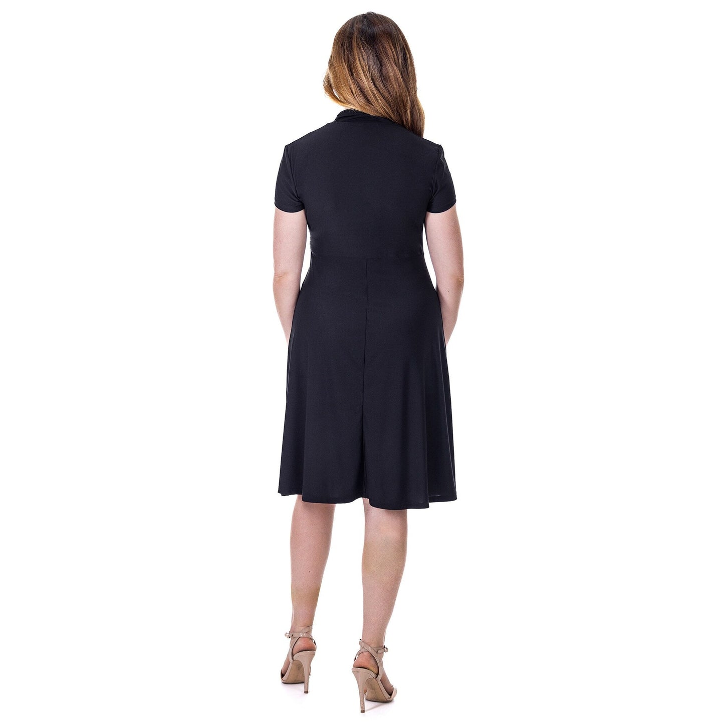 24seven Comfort Apparel Womens Short Sleeve Knee Length V Neck Rouched Wrap Dress