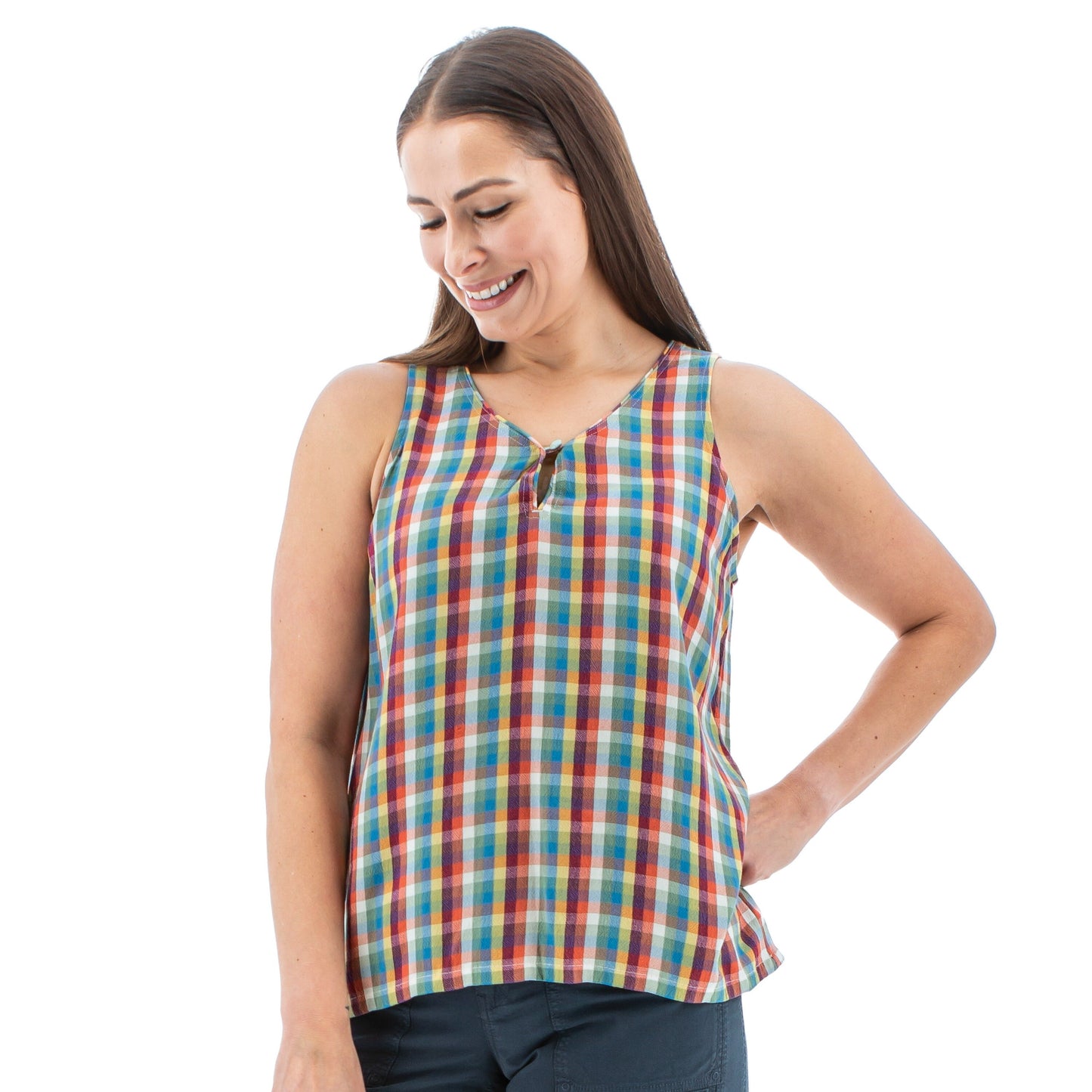 Aventura Women s Avery Keyhole Plaid Tank Top