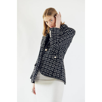 Black   White Tweed Checkers Jacket