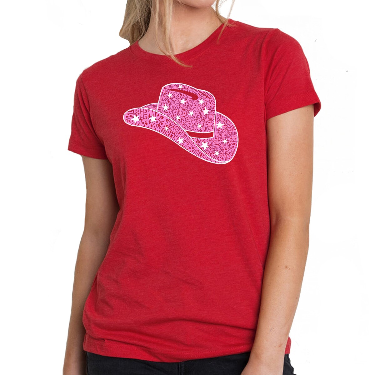 LA Pop Art Women s Premium Blend Word Art T-Shirt   Cowgirl Hat