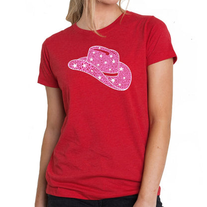 LA Pop Art Women s Premium Blend Word Art T-Shirt   Cowgirl Hat