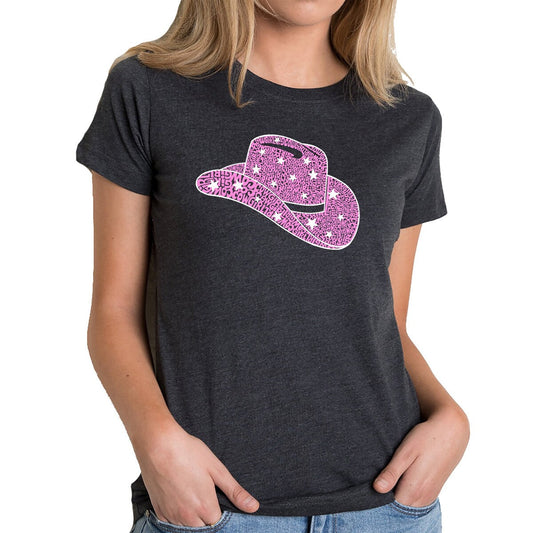 LA Pop Art Women s Premium Blend Word Art T-Shirt   Cowgirl Hat