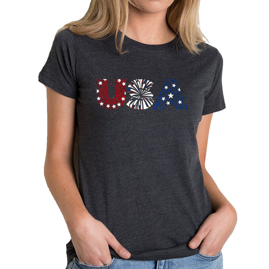 LA Pop Art Women s Premium Blend Word Art T-Shirt   USA Fireworks