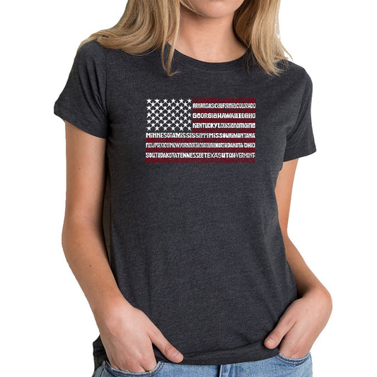 LA Pop Art Women s Premium Blend Word Art T-shirt   50 States USA Flag