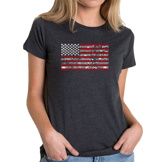LA Pop Art Women s Premium Blend Word Art T-shirt   Fireworks American Flag