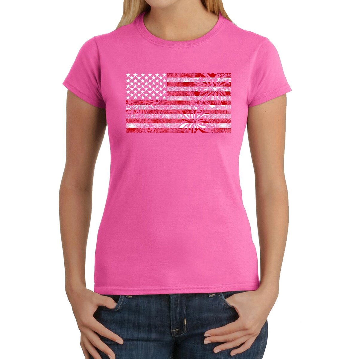 LA Pop Art Women s Word Art T-Shirt   Fireworks American Flag