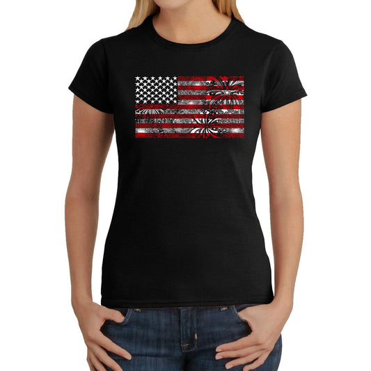 LA Pop Art Women s Word Art T-Shirt   Fireworks American Flag